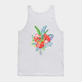 Tropical red Delonix flowers and palm leaves bouquet Tank Top